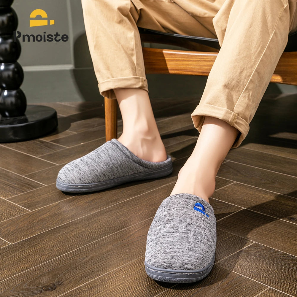 Knitted Embroidered Indoor Slippers For Men With Memory Foam