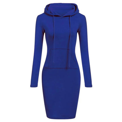 Women Hooded Sweatshirt Dress Knee Length Polyester
