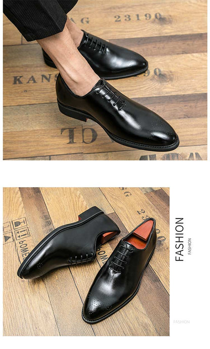 Men's Black Brogue Shoes Lace-Up Round Toe Formal Office Spring Autumn