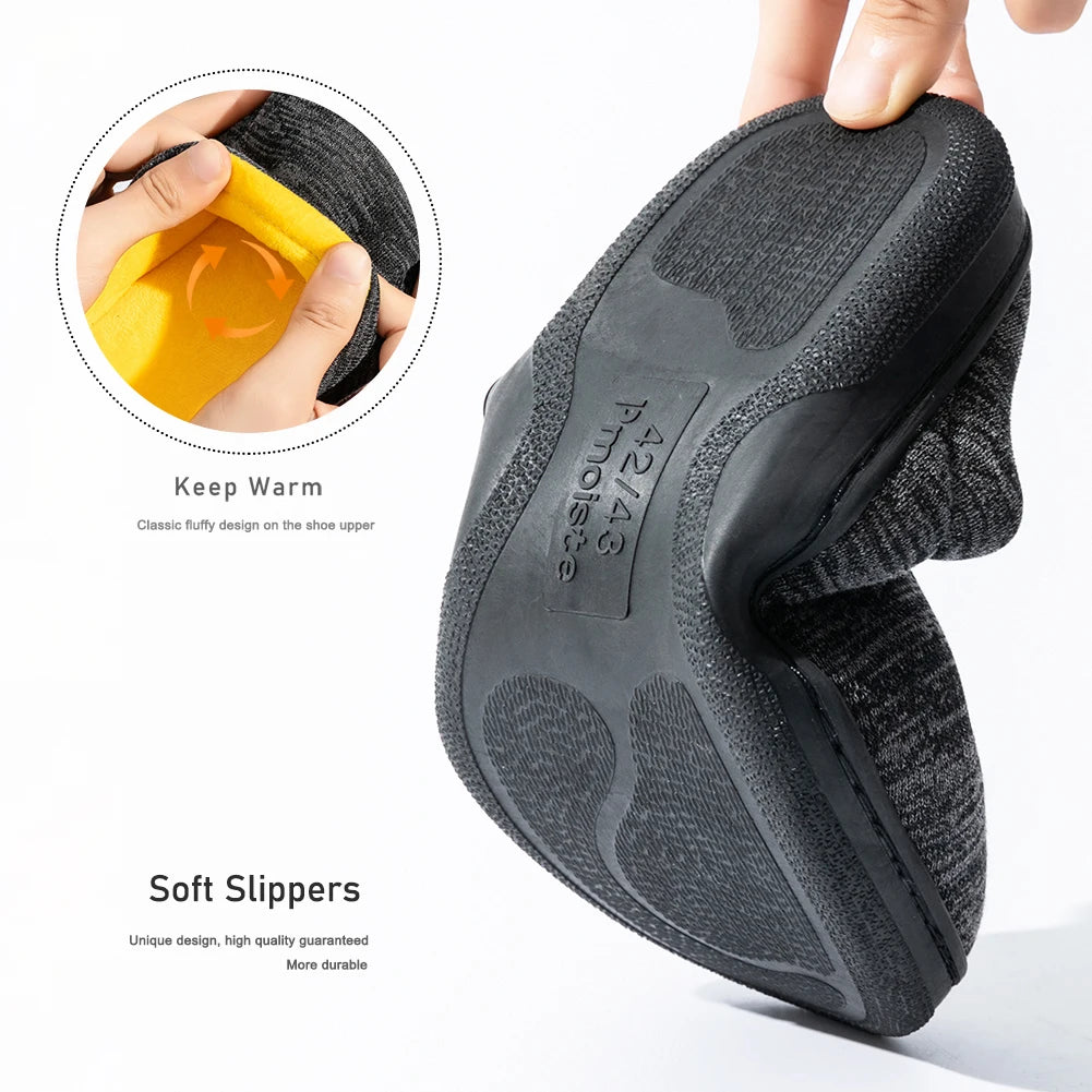 Knitted Embroidered Indoor Slippers For Men With Memory Foam