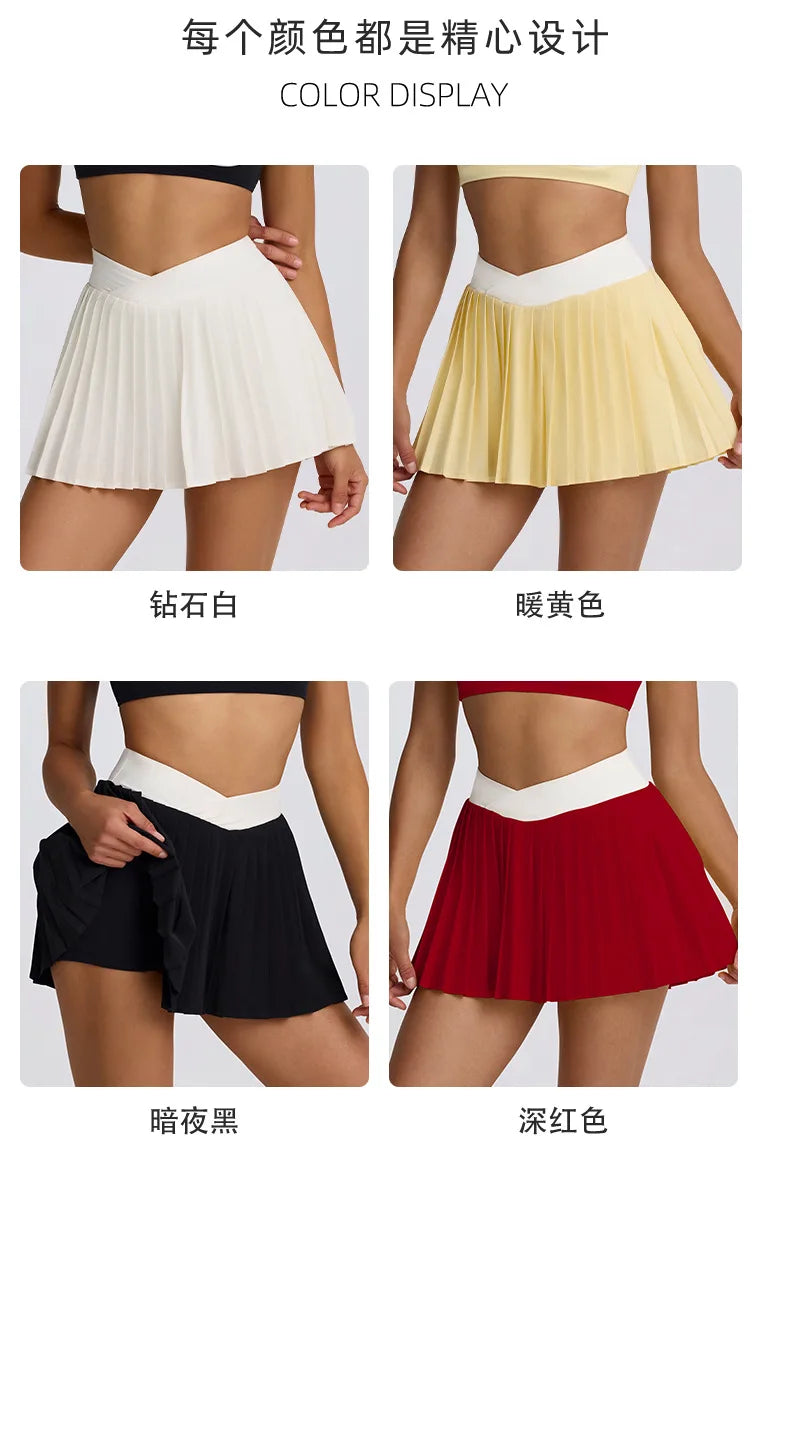Women's High-Waisted Illusion Two-Piece Skort Quick-Dry Breathable Anti-Chafing Pleated Skirt for Running Gym Tennis