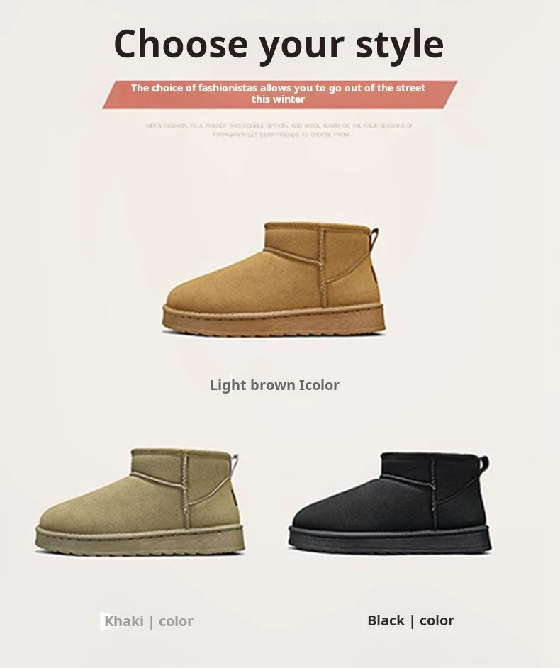 Men's Snow Boots Suede Leather Mid-Calf Slip-On 36-45