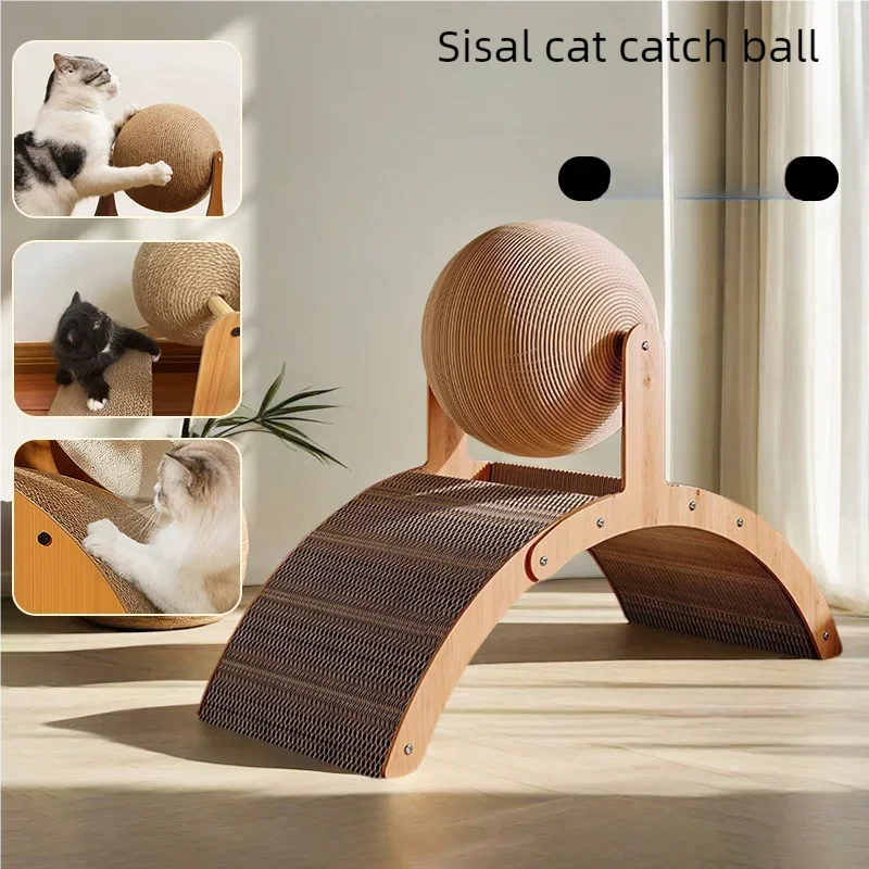 Wooden Cat Scratching Ball with 2-in-1 Sisal Scratch Board