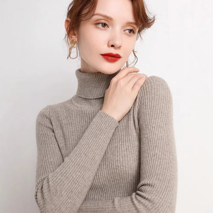 Slim Fit Womens Knitted Pullover Sweater With High Neck