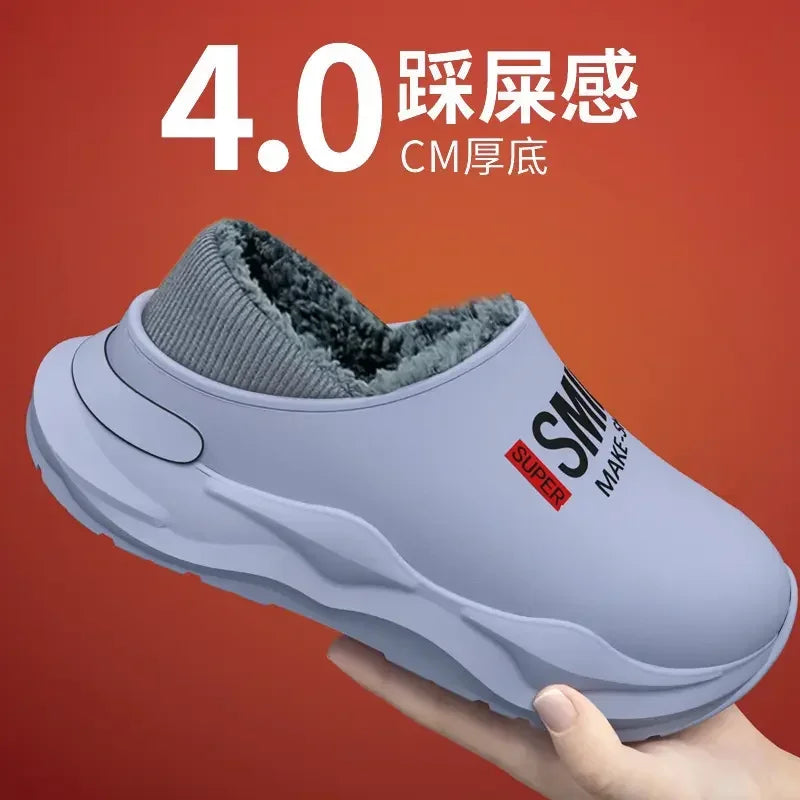 Mens Slippers Winter Warm Shearling Lining Indoor Outdoor Rubber Insole