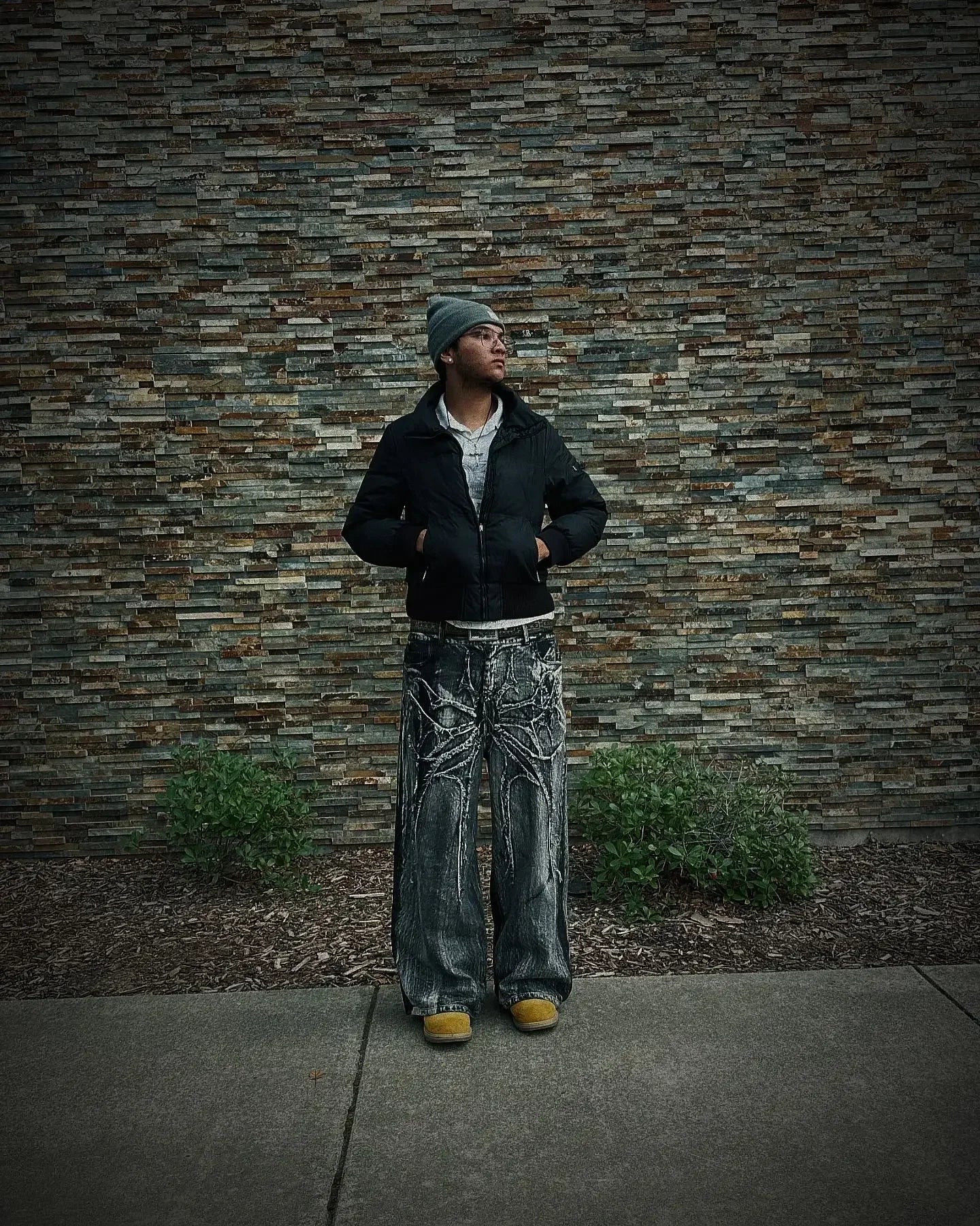 Baggy Jeans With Embroidery Splicing Pattern Y2K Vintage Wide Leg