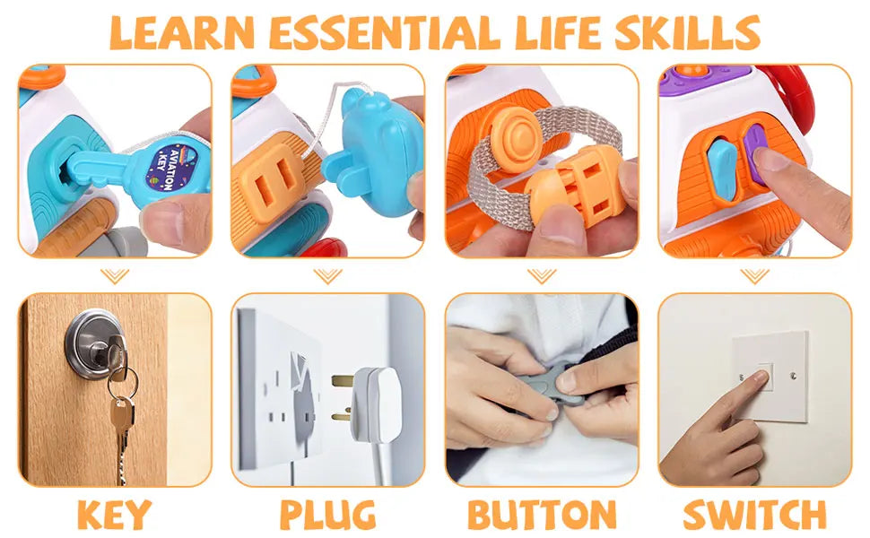 Baby Busy Board Cube Montessori Sensory Toys for Toddler Educational Learning Activities Travel Toy Lock Box Fine Motor Skill