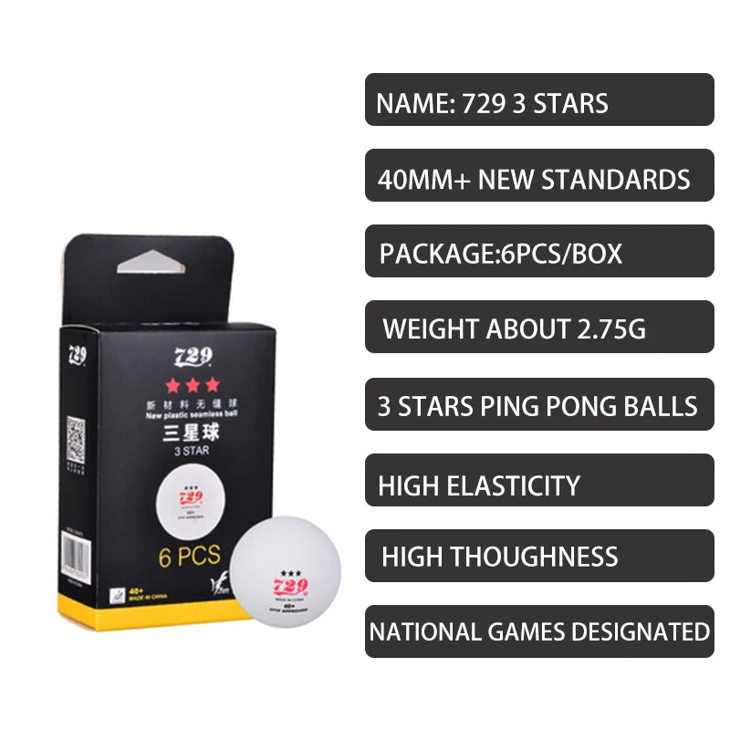 729 Friendship 3 Stars Seamless Table Tennis Ball 40+ New Material Ping Pong Balls for National Games Competition ITTF Approved