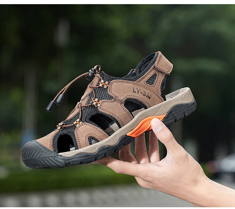 Blue Retro Leather Sandals Men Plus Size 48 Platform Sandals for Man High-quality Summer Men Shoes Comfortable Beach Sandals Man