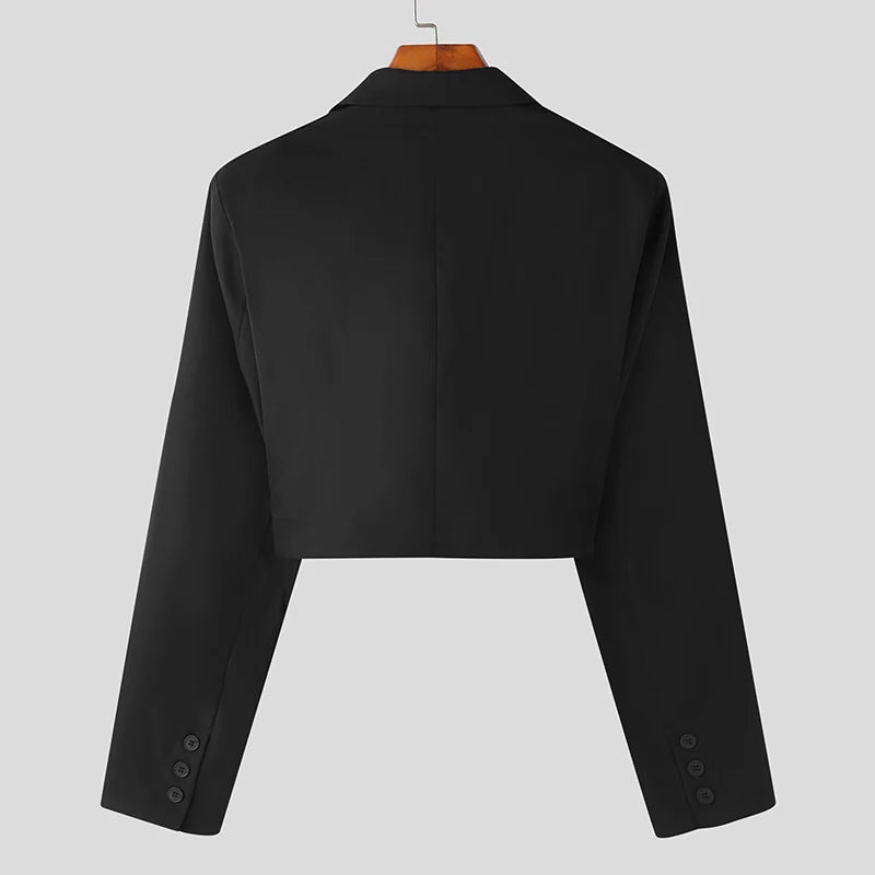 2023 Men Blazer Solid Color Lapel Long Sleeve Autumn Casual Suits One Button Streetwear Fashion Male Crop Coats S-5XL INCERUN