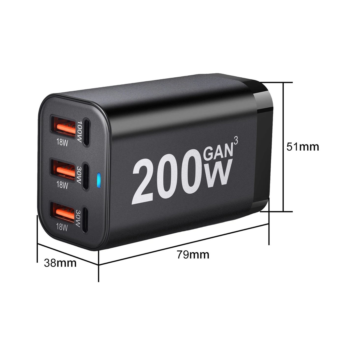 USB C Fast 200W 6-Port Charging  Fast  GaN Charger Power Adapter For iPhone 14/13/12 Series, Samsung Galaxy S23/S22/S21