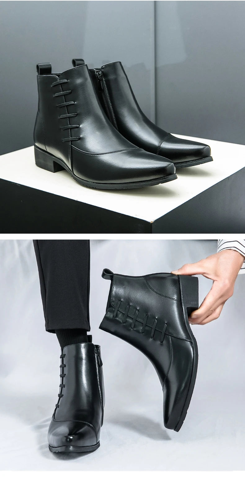 Men's Leather Riding Boots Ankle High ZIP Closure PU Lined