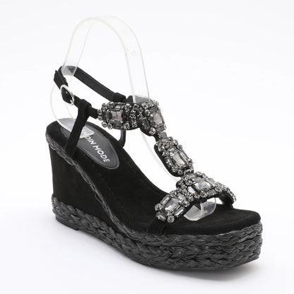 Velvet High Wedge Sandals 10cm Heel For Women Casual