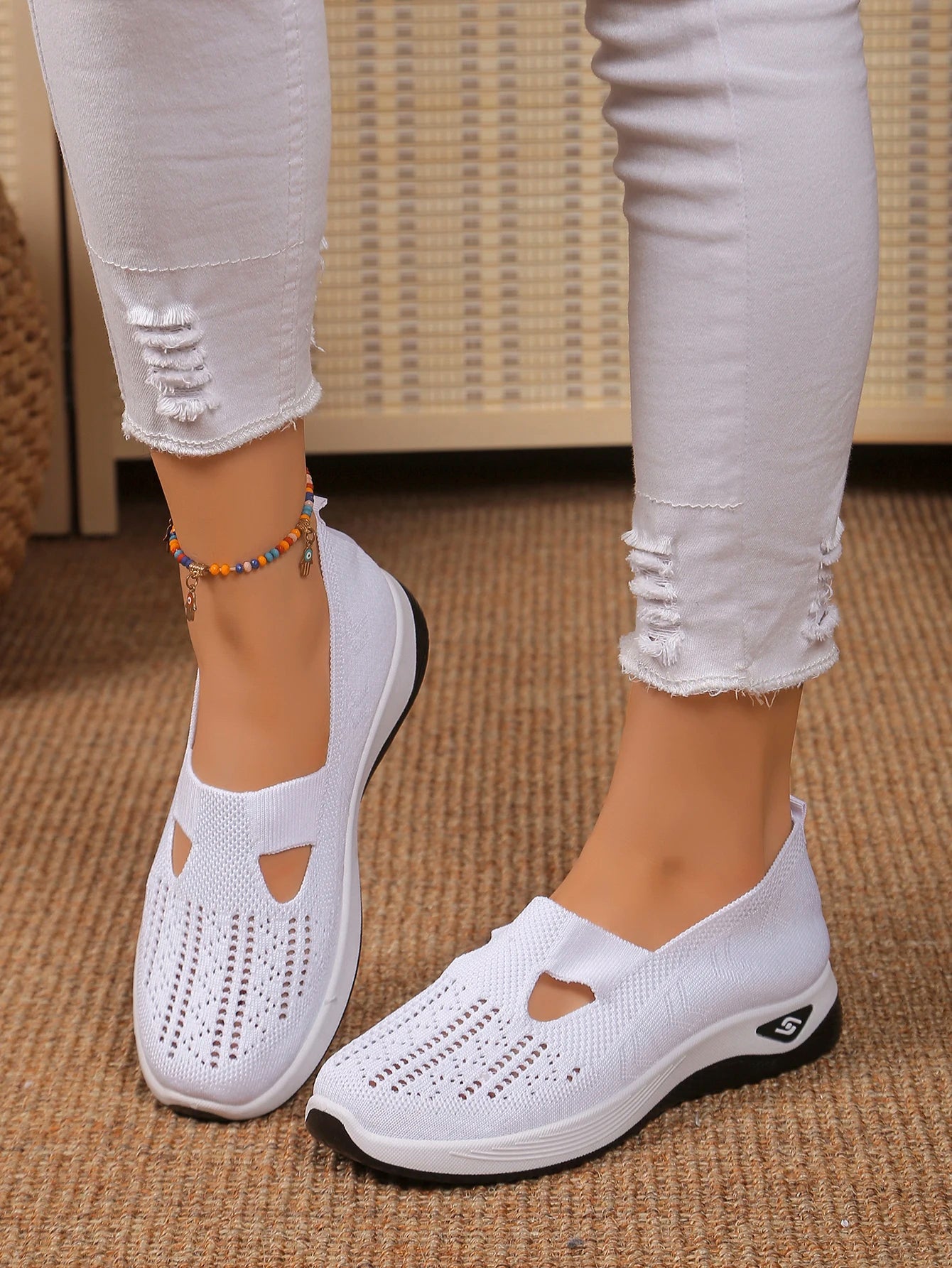 Women's shoes Solid Color Breathable Sneakers, casual sneaker women's summer sneakers, Low-top Knitted Casual Shoes Mom Shoes