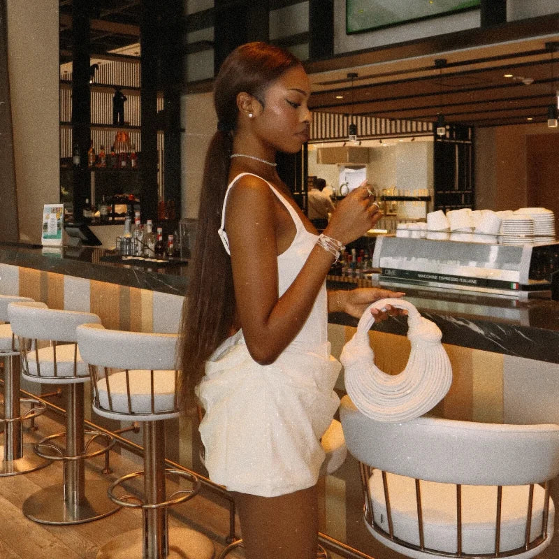 Women Square-neck Halter Mini Dress Sexy Pleated Sleeveless Backless High Waist Bodycon Dresses 2025 New Summer Lady Party Robes