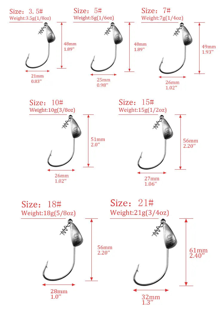 Mrlurion 3.5g 5g 7g 10g 15g 21g jig head fishing hook tackle for soft worm lure bait , with spin lock pin spinner lure hook