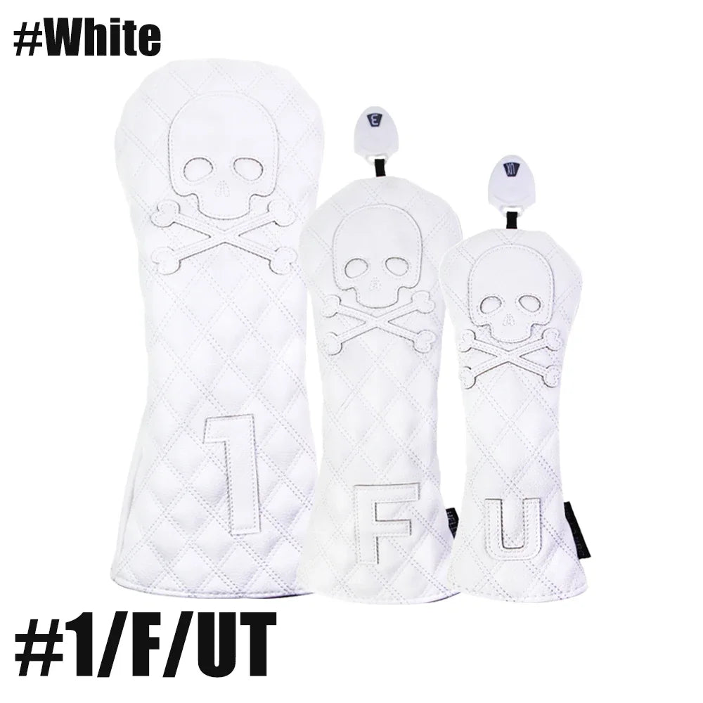 GLOOF Golf Skull Skeleton Head Cover Golf Club Black Leather cover set Fits Driver Fairway Wood Hybrid Golf supplies