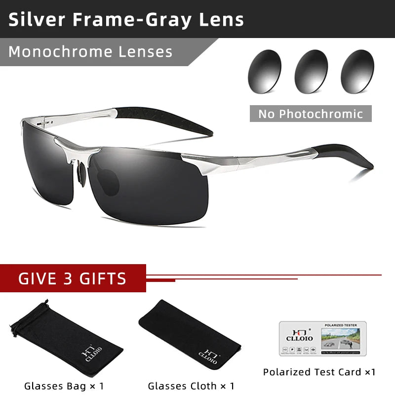 CLLOIO Aluminum Photochromic Sunglasses Men Polarized Day Night Driving Chameleon Glasses Anti-Glare Change Color Sun Glasses UV