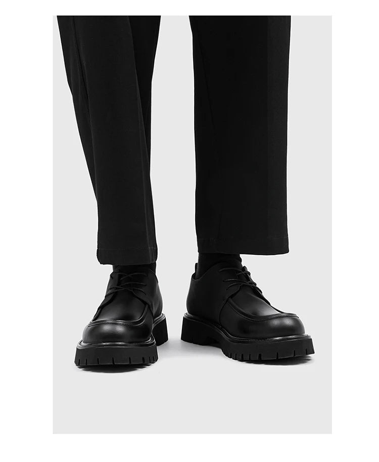 Leather Mens Breathable Handmade Casual Dress Shoes Lace Up Thick Sole