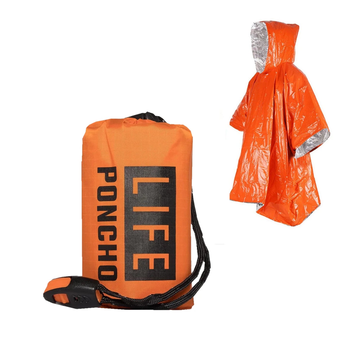Emergency Rain Poncho With Thermal Blanket Waterproof 100x130cm Orange and Green