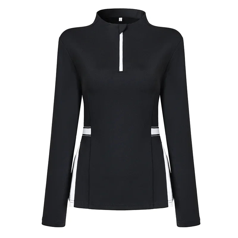 2025 New Golf Shirt Women Long Sleeve Zipper Collar T-Shirt Ladies Slim Pleated Golf Tops Breathable Casual Tennis Sportswear