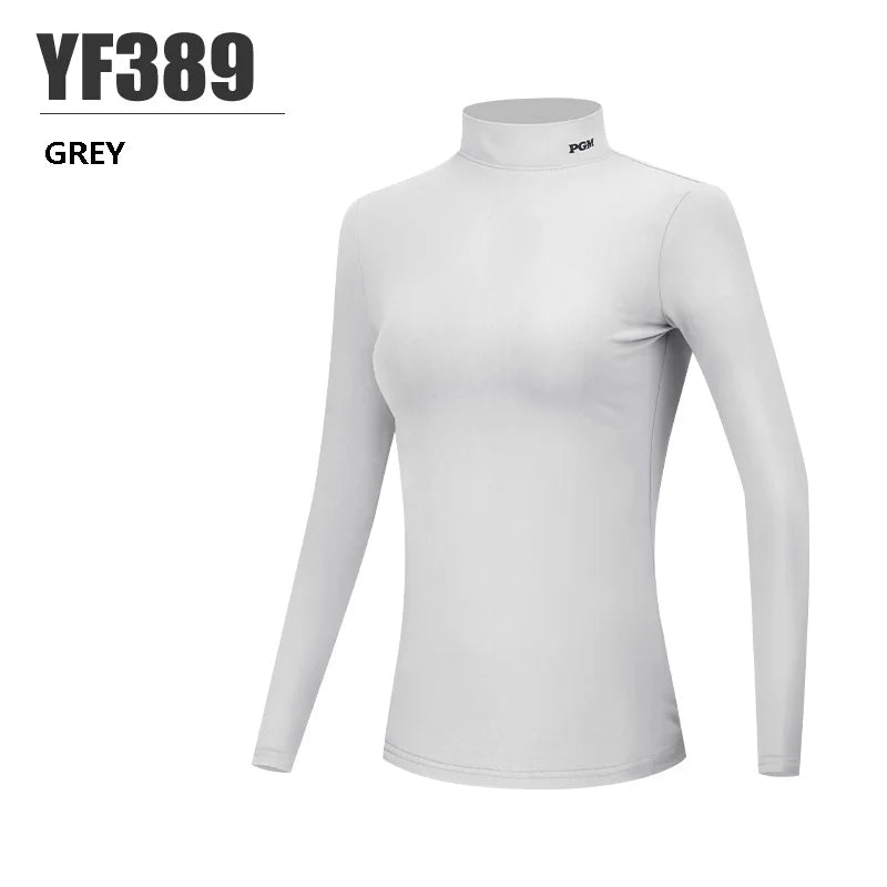 PGM Women Golf Shirt Ladies Fleece Long Sleeve Underwear Girl Keep Warm Slim Bottoming Tops Soft Stand Collar Golf Sportwear