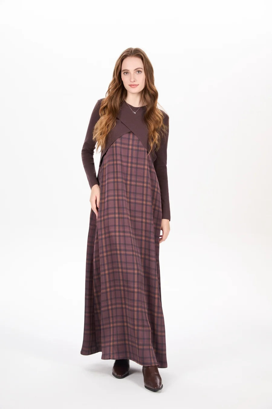 AS AW25 elegance slip satin dress + knitting cross top +mockneck woman clothing set adjustable maxi floor length