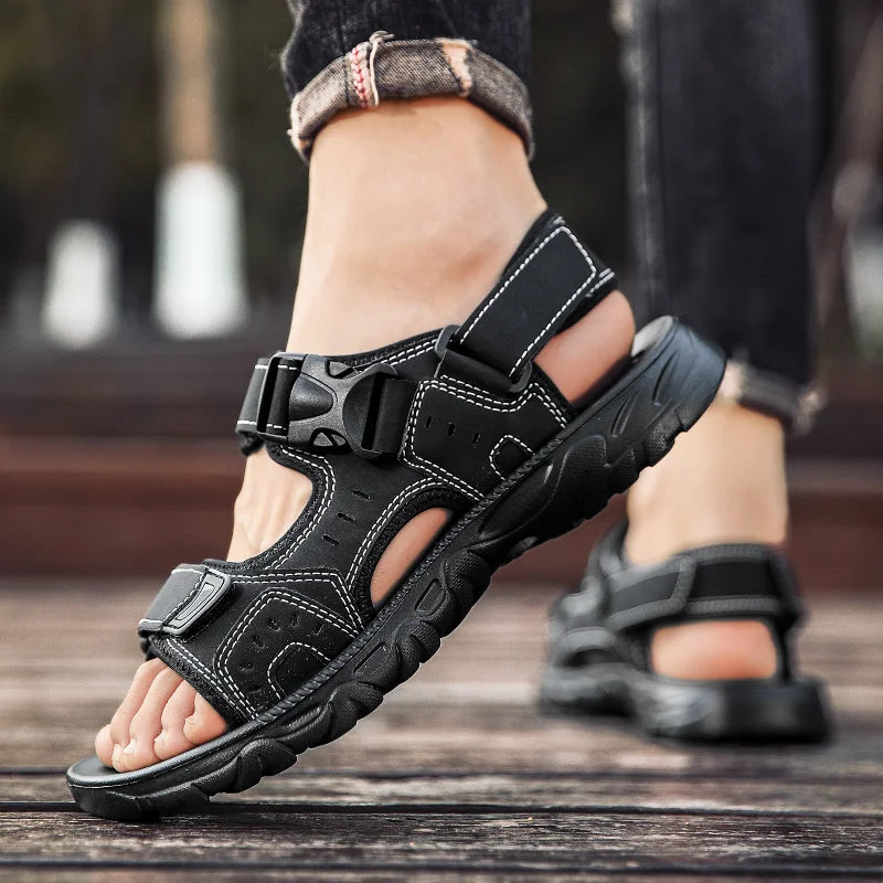 Men's PU Leather Sandals Open Toe Lightweight Footwear Size 39-46