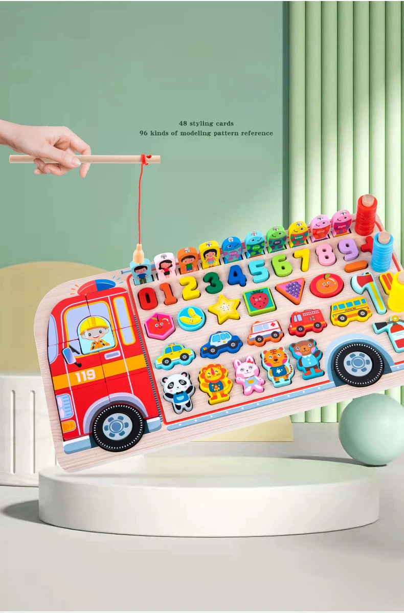 Montessori Educational Wooden Toys Preschool Children Fire Truck Busy Board Math Fishing Games Early Toys For Kids Xmas Gifts