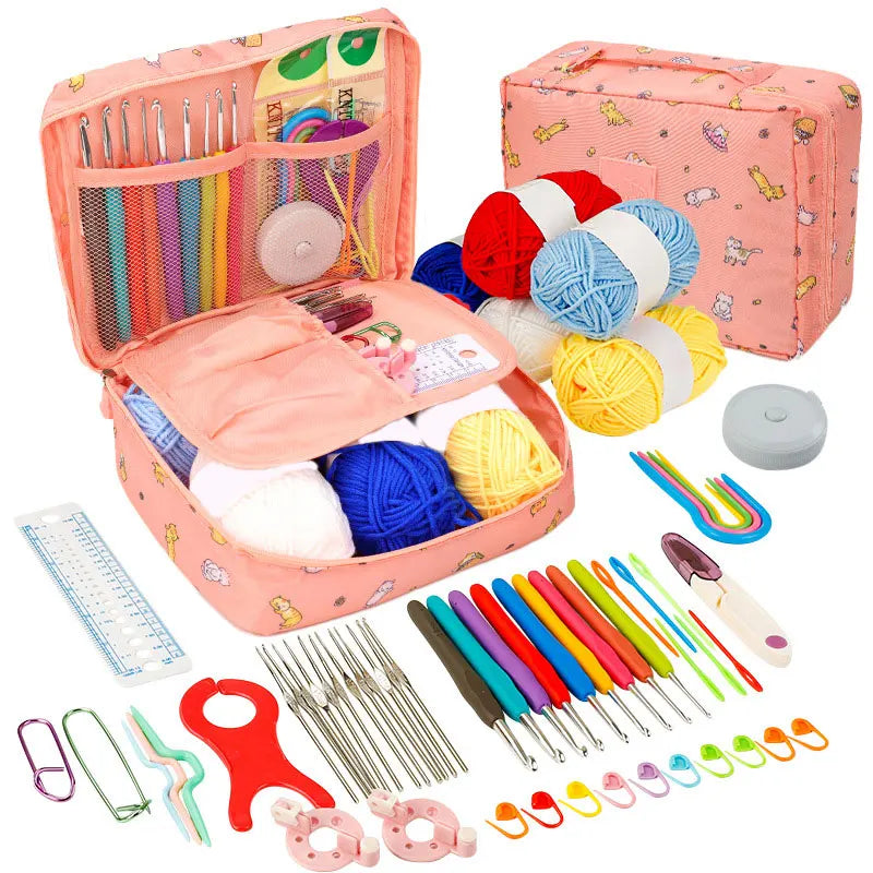 Crochet Kit Beginners Crochet Hook Set with Crochet Yarn,Portable Crochet Set Crochet Hooks Travel Knitting Crochet Supplies