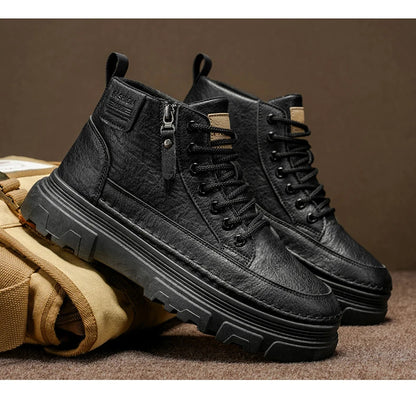 Men's Waterproof Leather Ankle Boots Mid Top Casual Outdoor Hiking