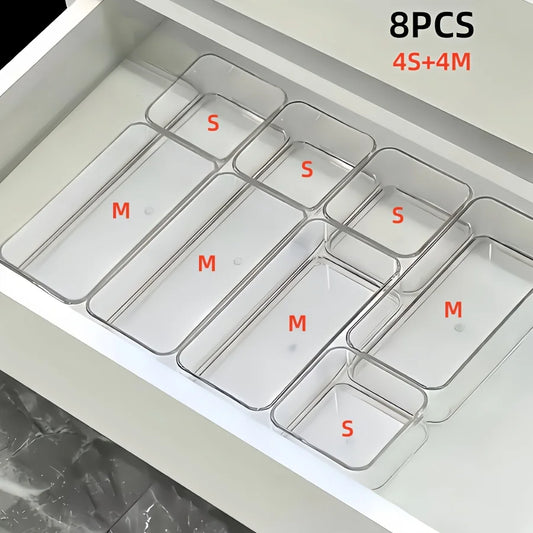 4/7/8pcsTransparent Cosmetic Storage Boxes, Drawer Built-in Separation and Organizing Box, Desktop Office Stationery Storage Box