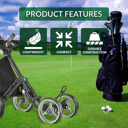 4-Wheel Folding Golf Push Trolley With Umbrella Holder