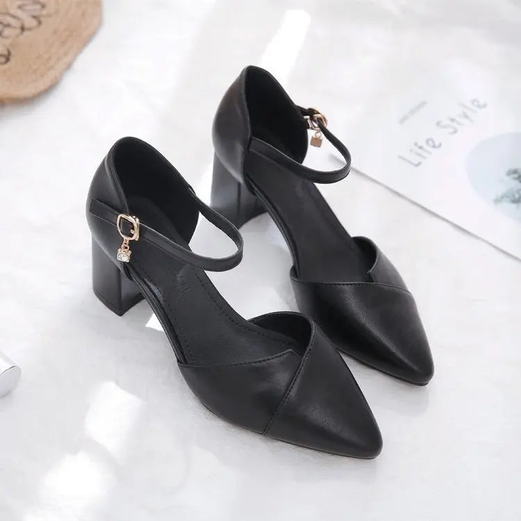 Women's Pumps With Buckle Strap, Square Heel, (3-5 cm), Rubber Outsole