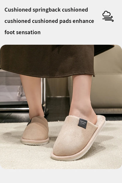 Men's Warm Plush Lined Indoor Slippers with Flat Heel