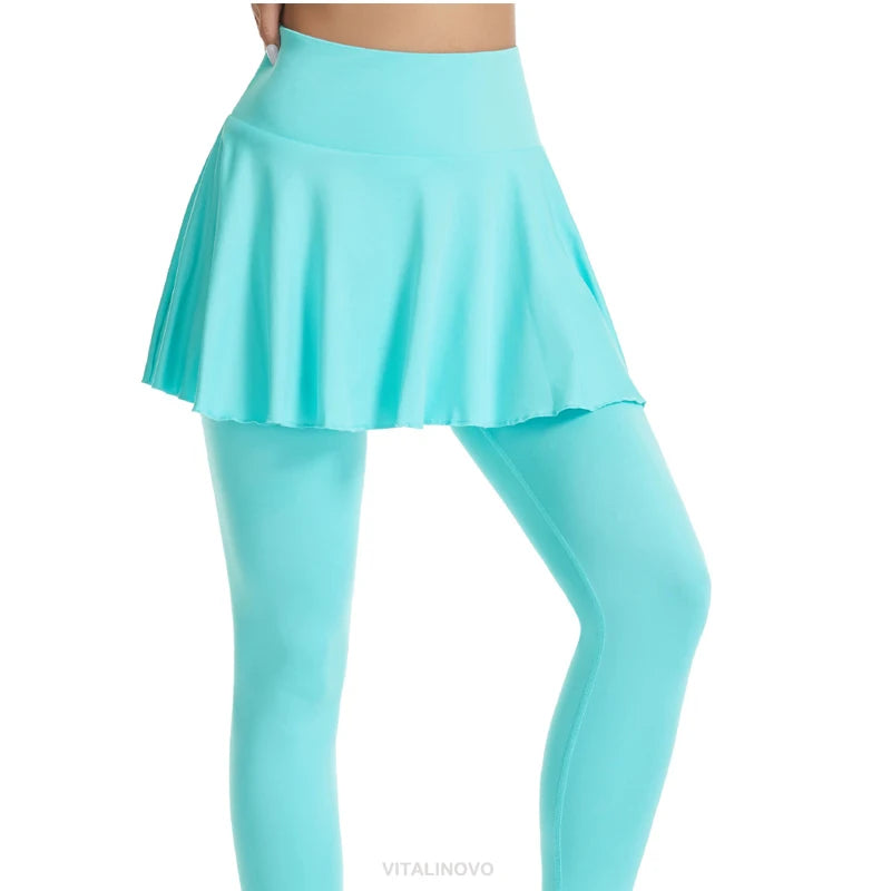 VITALINOVO Tennis Skirted Leggings with Pocket for Women High Waisted Active Skort Active Ruffle Pleated Golf Skapri with Skirt