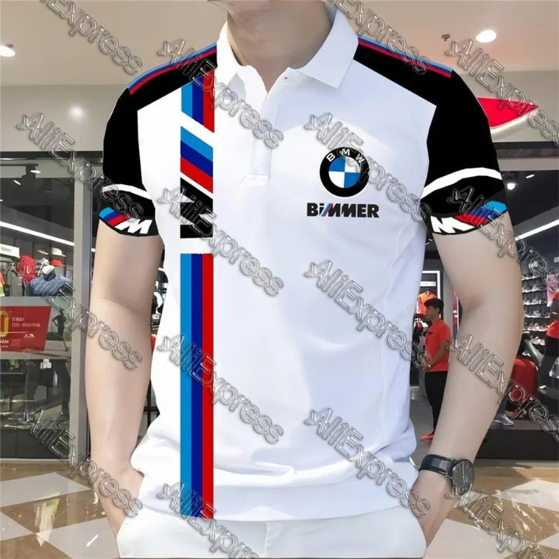 Summer BMW Men's Loose Fashion Short Sleeve Quick Drying Polo Shirt Motorcycle Racing Motogp Cycling Suit Lapel T-Shirt for Men