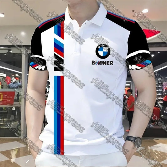 Summer BMW Men's Loose Fashion Short Sleeve Quick Drying Polo Shirt Motorcycle Racing Motogp Cycling Suit Lapel T-Shirt for Men