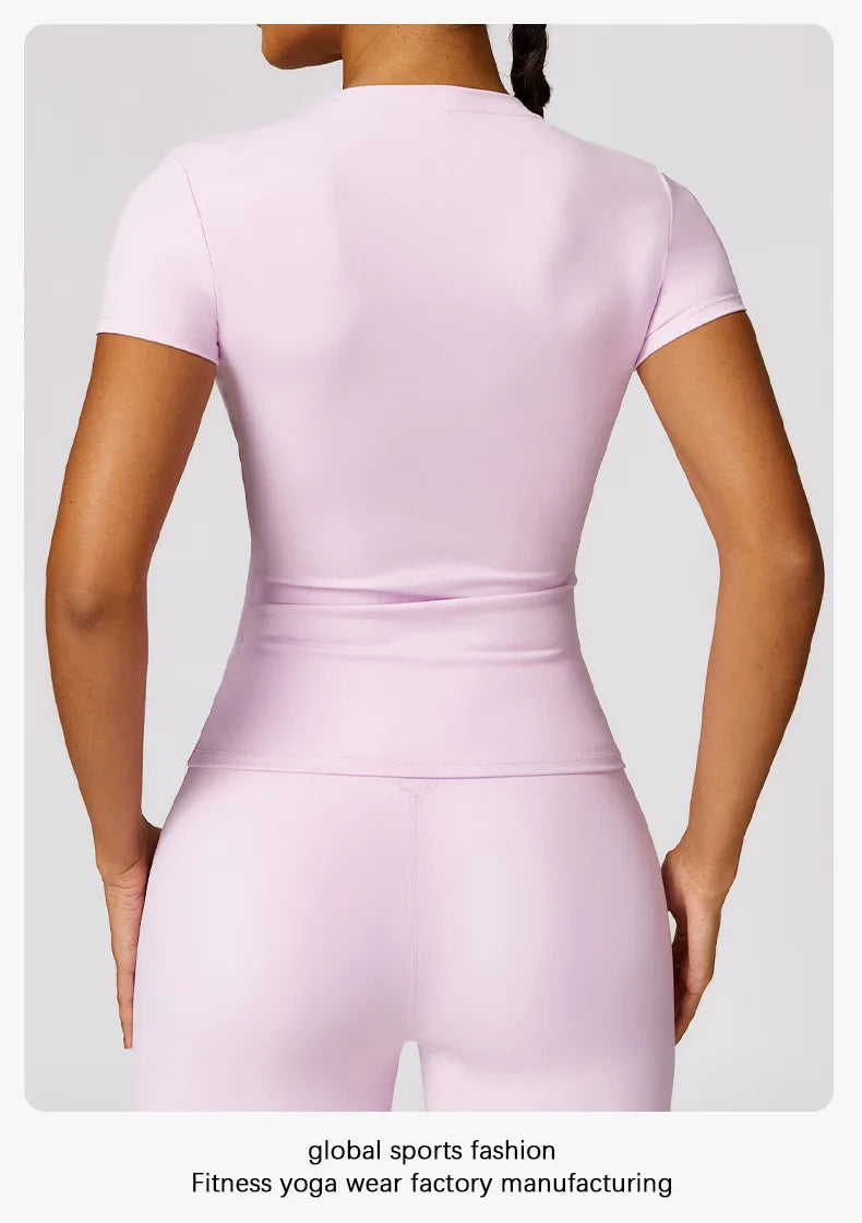 Women's Sports T Shirt Summer Short Sleeve Running Round Neck Breathable Stretchy GYM Yoga Slim Fitness Active Top Tee