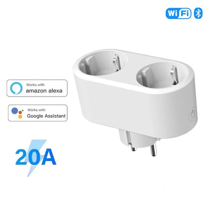 WiFi Smart Dual Plug Socket EU Plug 16A 20A Power Monitor Voice Control