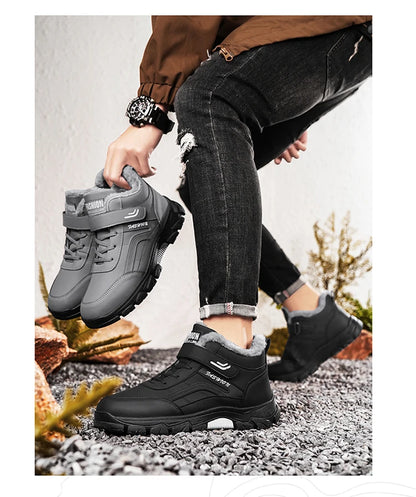 Men's Waterproof PU Leather Mid Calf Snow Boots With Plush Lining