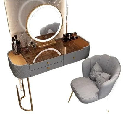 Makeup Dressing Table Mirror With Led Lighting And Storage White