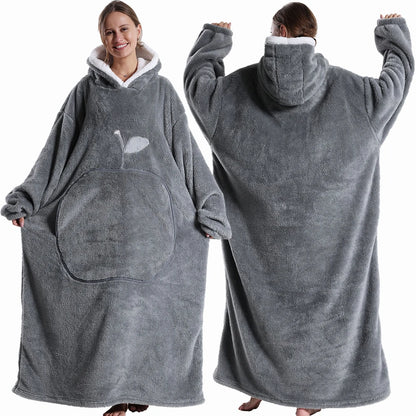 Extra Long Hooded Blanket – Winter Flannel Wearable Throw with Full Sleeves