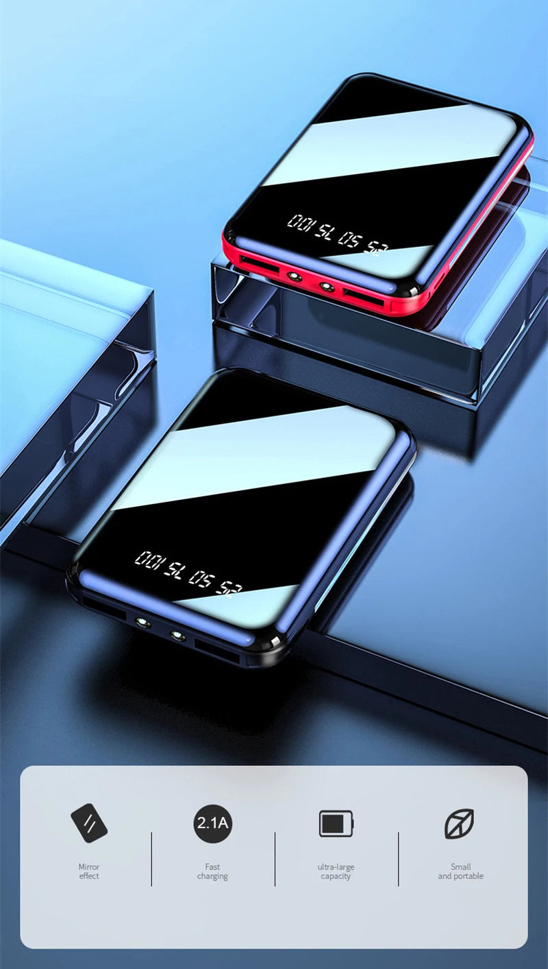 20000mAh Mini Power Bank Portable Charger Mirror Screen LED Digital Powerbank External Battery for iPhone Xiaomi Huawei Samsung