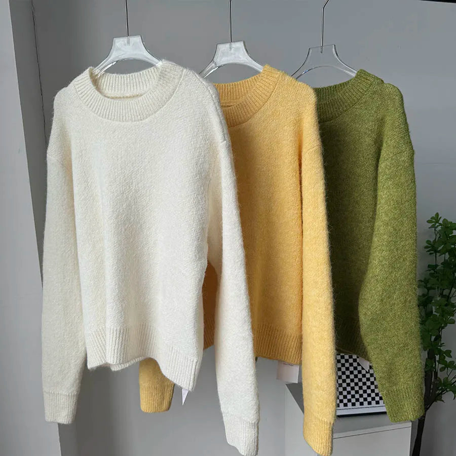 Hirsionsan Basic O Neck Basic Sleeve Sweater Women 2025 Oversized Short Knitted Wool Pullover Female Casual Thick Warm Soft Tops
