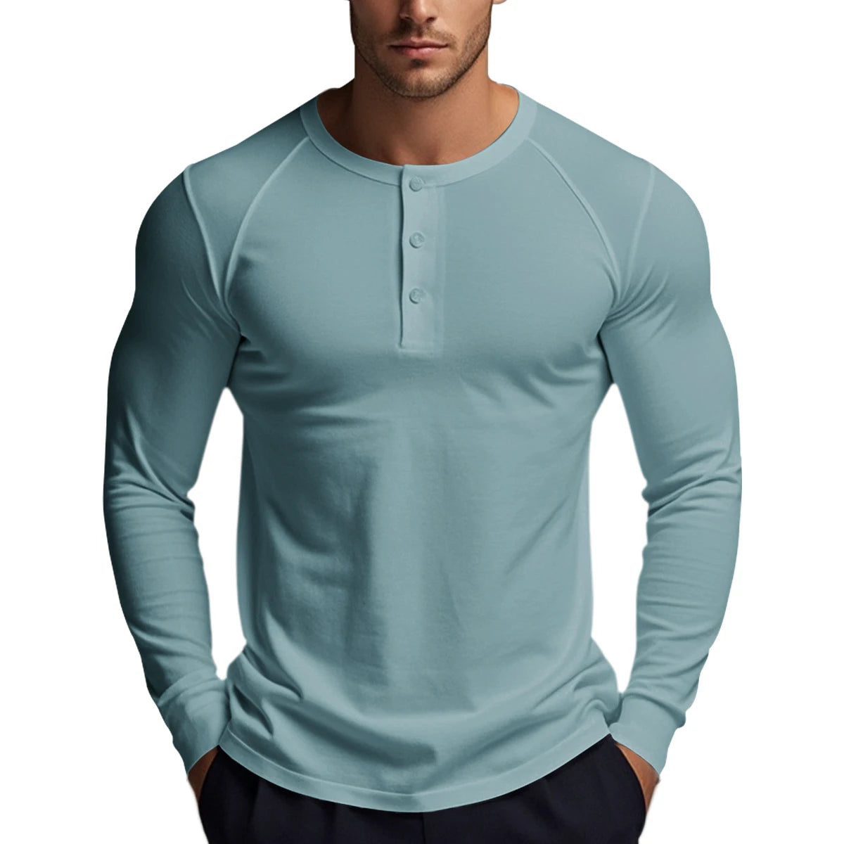 Men's Long Sleeve Button Down T-Shirts Autumn Henley Collar Casual High Quality Crew Neck Mens T Shirts
