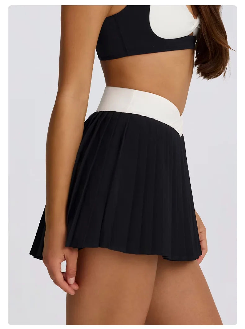 Women's High-Waisted Illusion Two-Piece Skort Quick-Dry Breathable Anti-Chafing Pleated Skirt for Running Gym Tennis