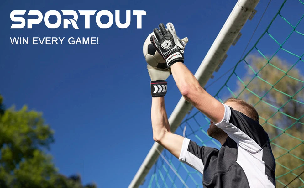 Sportout Goalie Gloves, Goalkeeper Gloves with Fingersave, Soccer Gloves, Breathable Soccer Goalie Gloves, 4mm Latex, for Kids