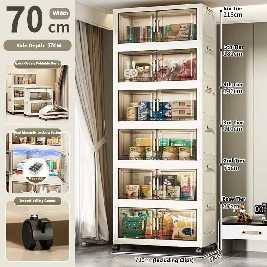 Storage Cabinet Folding Storage Box Home Living Room Toy Cabinet Storage Rack Snack Cabinet Installation-Free Kitchen Storage Cabinet Folding Storage Cabinet Organizer