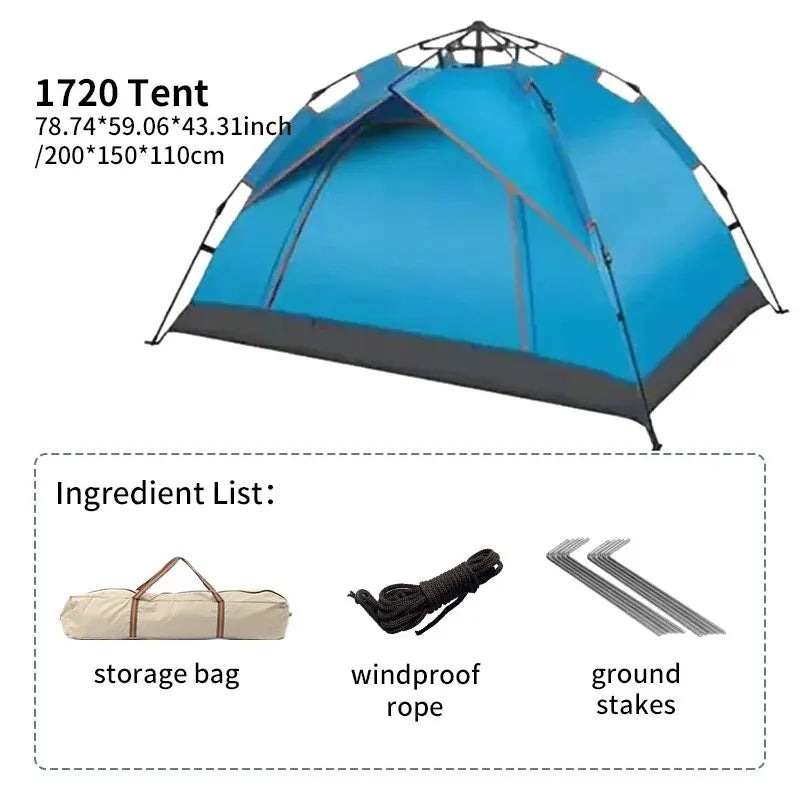 Automatic Opening Camping Tent 3-4 Person, Portable Rainproof